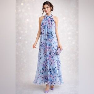 MSK Halter Neck Floral Jumpsuit in Blue and Pink